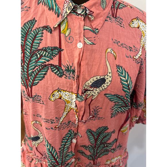 Fox and Hen Pink Ruffle Jungle Cats Button Down Dress MISSING BUTTON Size Large - Picture 6 of 9